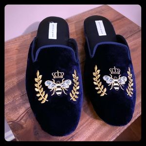 Patricia Green Blue Velvet Slippers